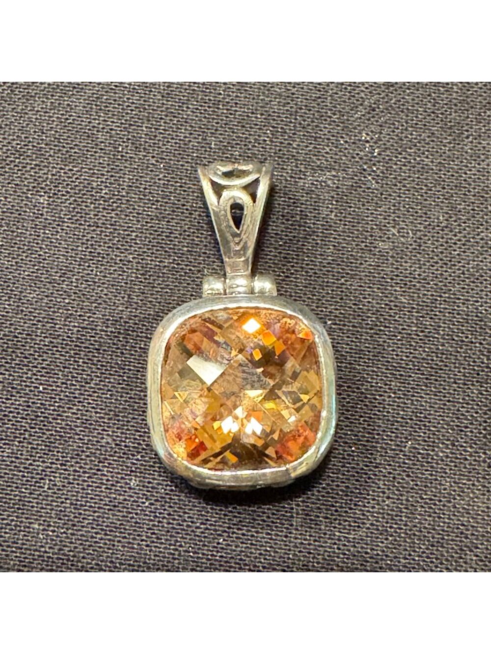 Solid Sterling Silver 925 Yellow Orange Gemstone Pendant Size 1" Length